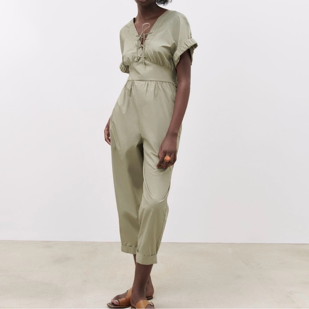 Zara Poplin  100% Cotton Jumpsuit Short Sleeves Size Large